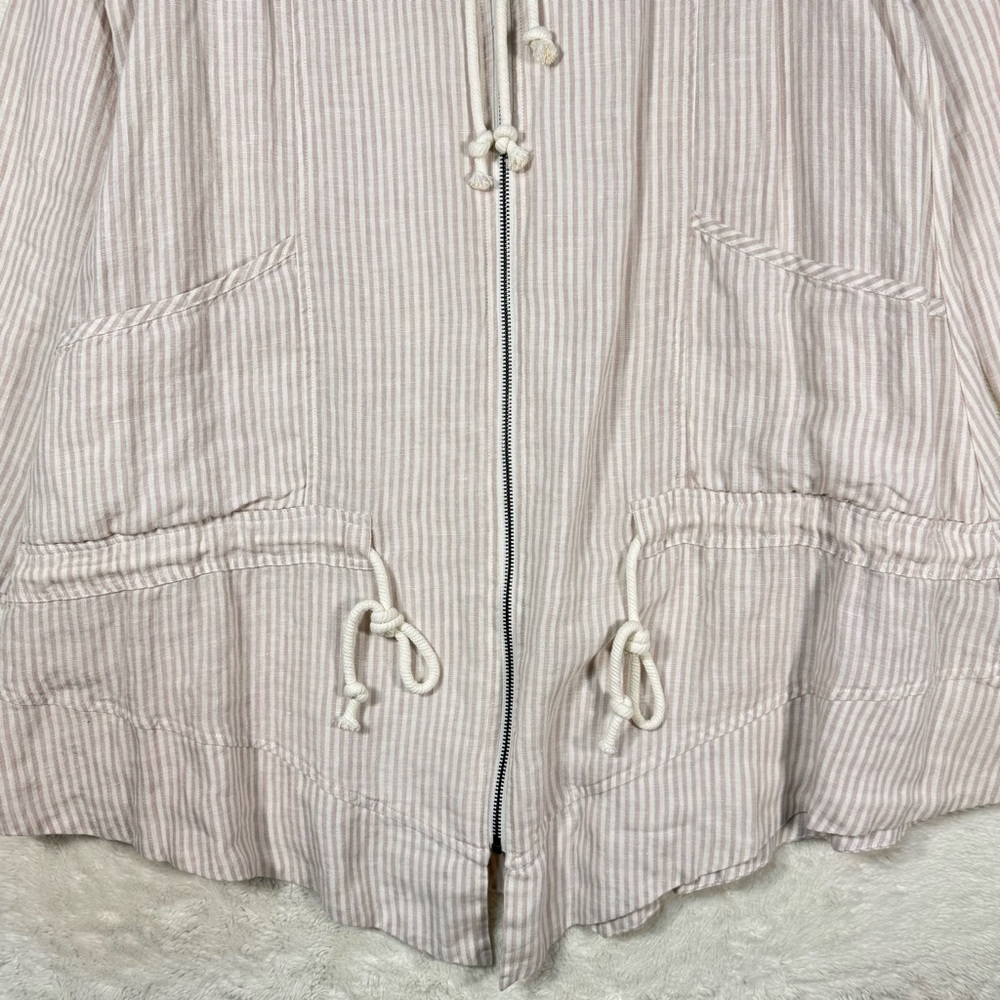 Soft Surroundings Full Zip Linen Jacket Tunic Women’s Large Beige Stripes Casual - Picture 3 of 8